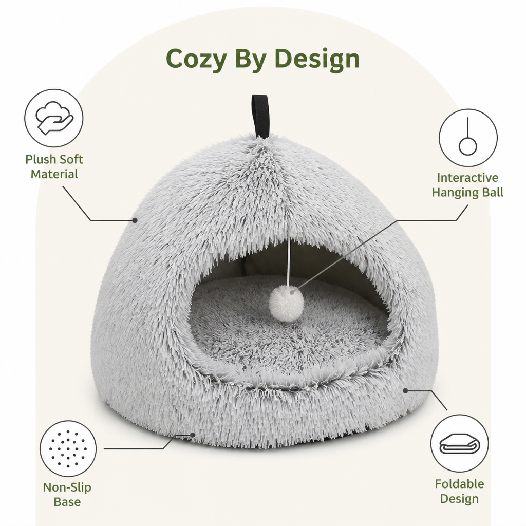 Petmarlow Plush Warm Non-Slip Hooded Pet Bed – view 13