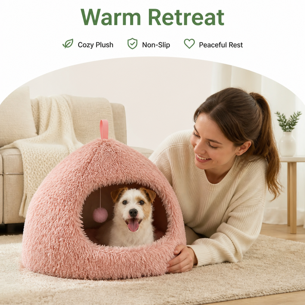 Petmarlow Plush Warm Non-Slip Hooded Pet Bed – view 16