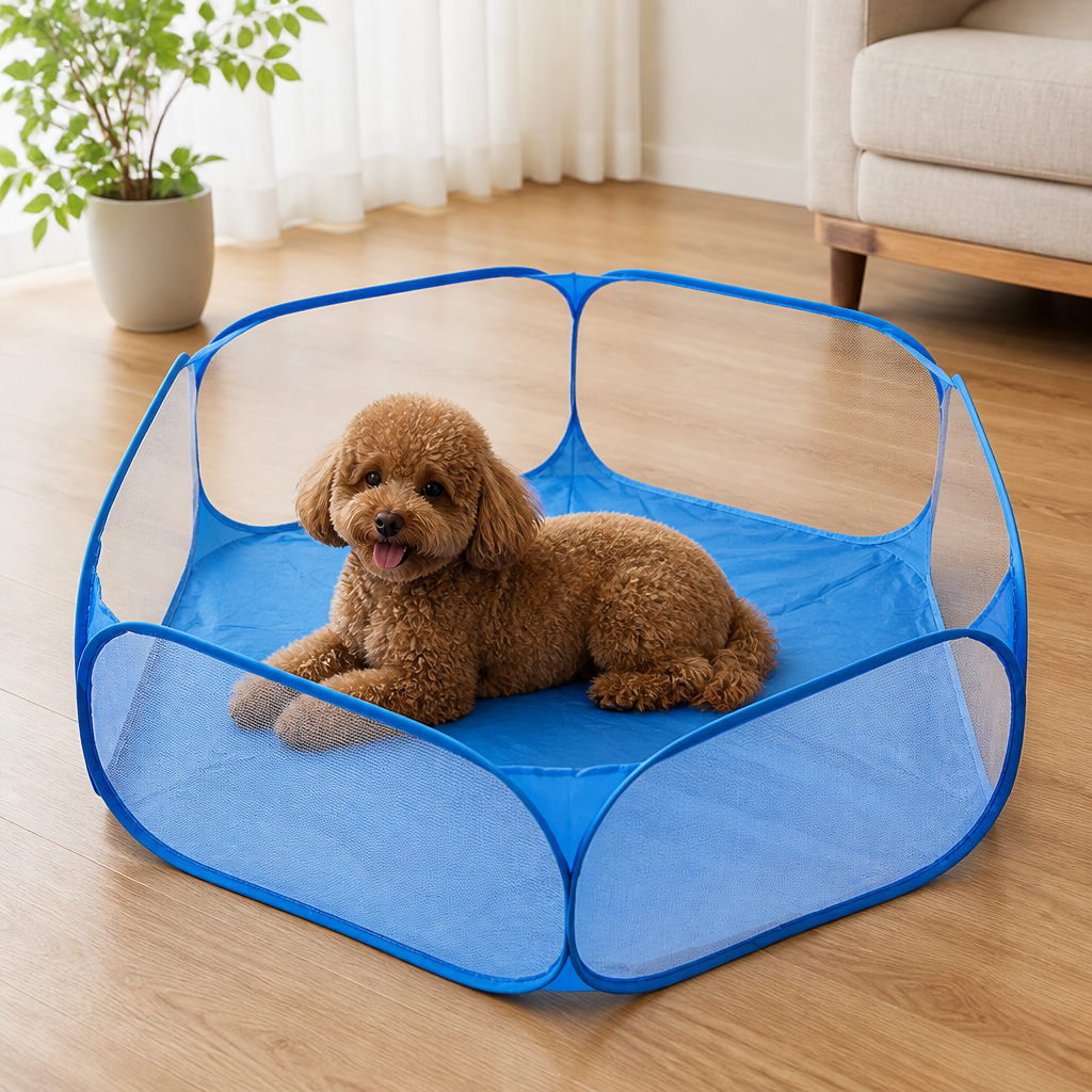 Petmarlow Pop-Up & Foldable Transparent Mesh Pet Playpen (Water-Absorbing Liner) – view 11