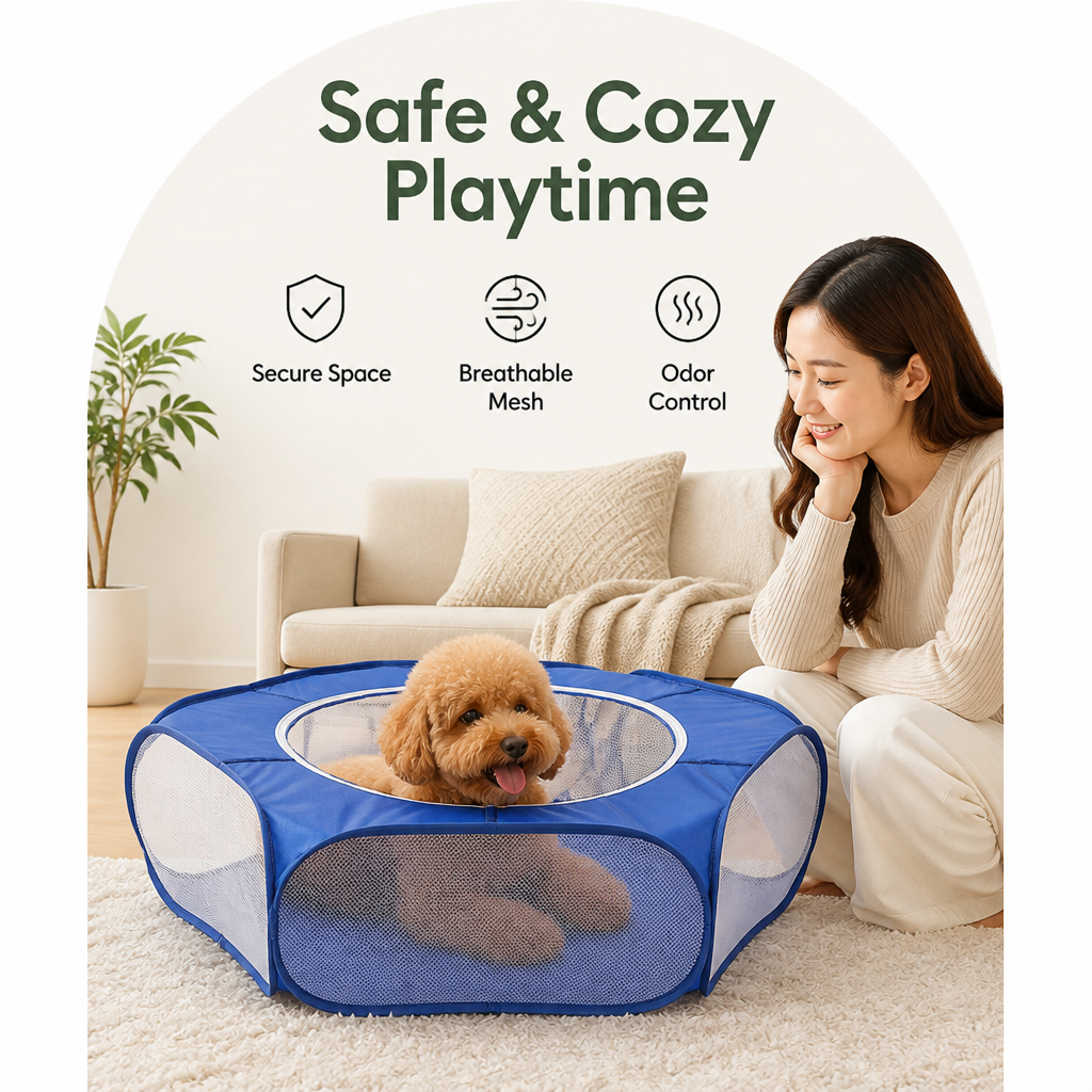 Petmarlow Pop-Up & Foldable Transparent Mesh Pet Playpen (Water-Absorbing Liner) – view 9