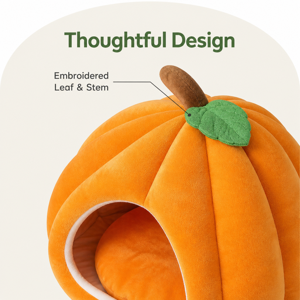 Petmarlow Pumpkin-Shaped Plush PP Cotton & Non-Slip Pet House (Removable Cushion) – view 7