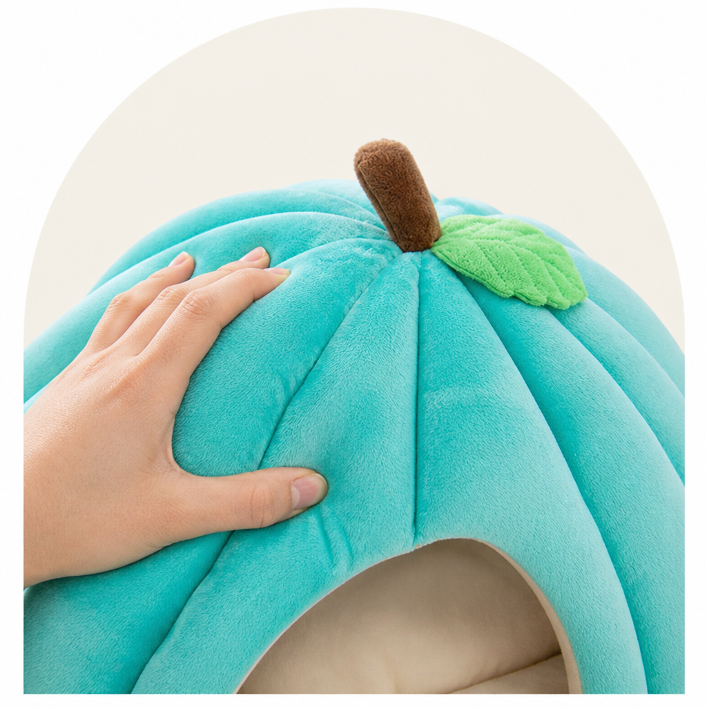 Petmarlow Pumpkin-Shaped Plush PP Cotton & Non-Slip Pet House (Removable Cushion) – view 9