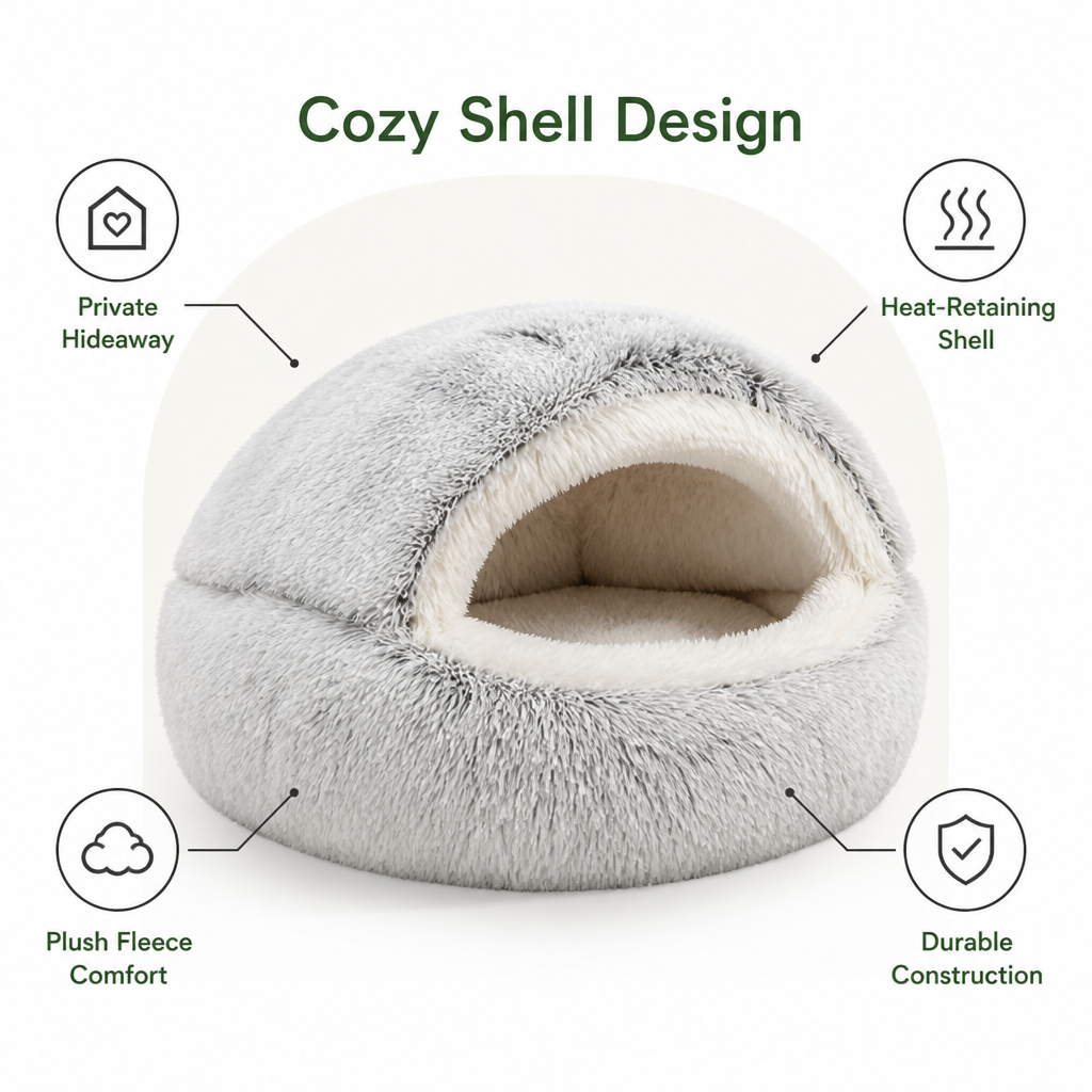 Petmarlow Self-Heating Plush Semi-Enclosed Round Pet Bed (2-in-1 For Cats & Puppies) – view 10