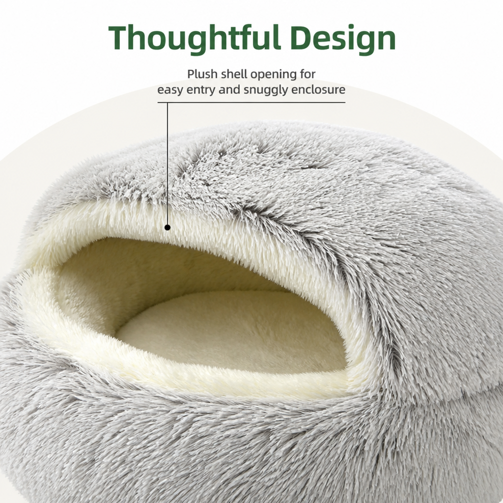 Petmarlow Self-Heating Plush Semi-Enclosed Round Pet Bed (2-in-1 For Cats & Puppies) – view 12