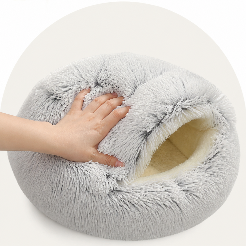 Petmarlow Self-Heating Plush Semi-Enclosed Round Pet Bed (2-in-1 For Cats & Puppies) – view 14