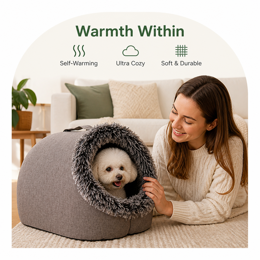 Petmarlow Self-Warming Coral Velvet Pet Cave Bed – view 9