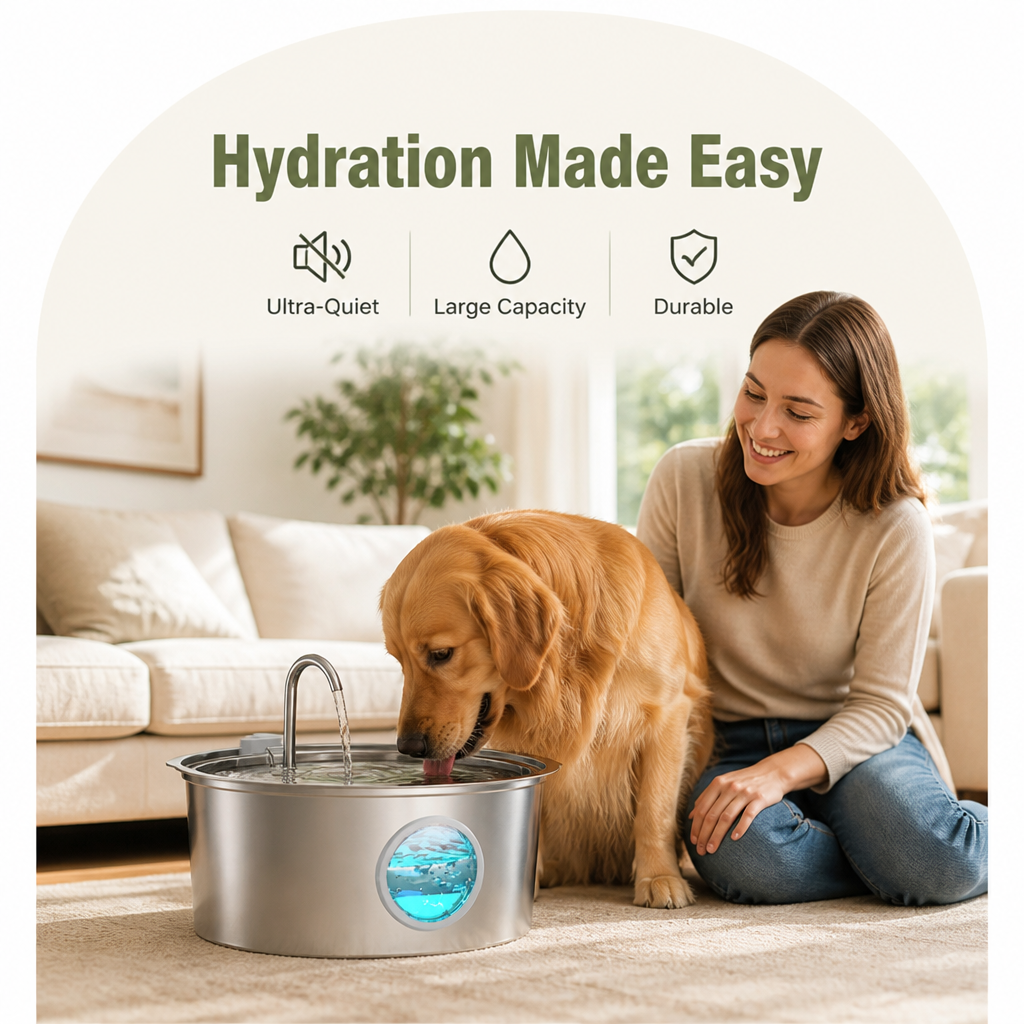 DogBedHouse Stainless Steel & Ultra-Quiet Large-Capacity Dog Water Fountain – view 7