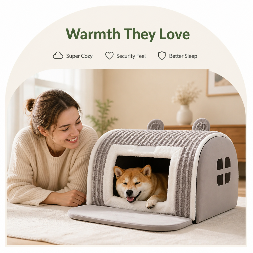 Petmarlow Thermal Plush Cotton Enclosed Dog Bed – view 7