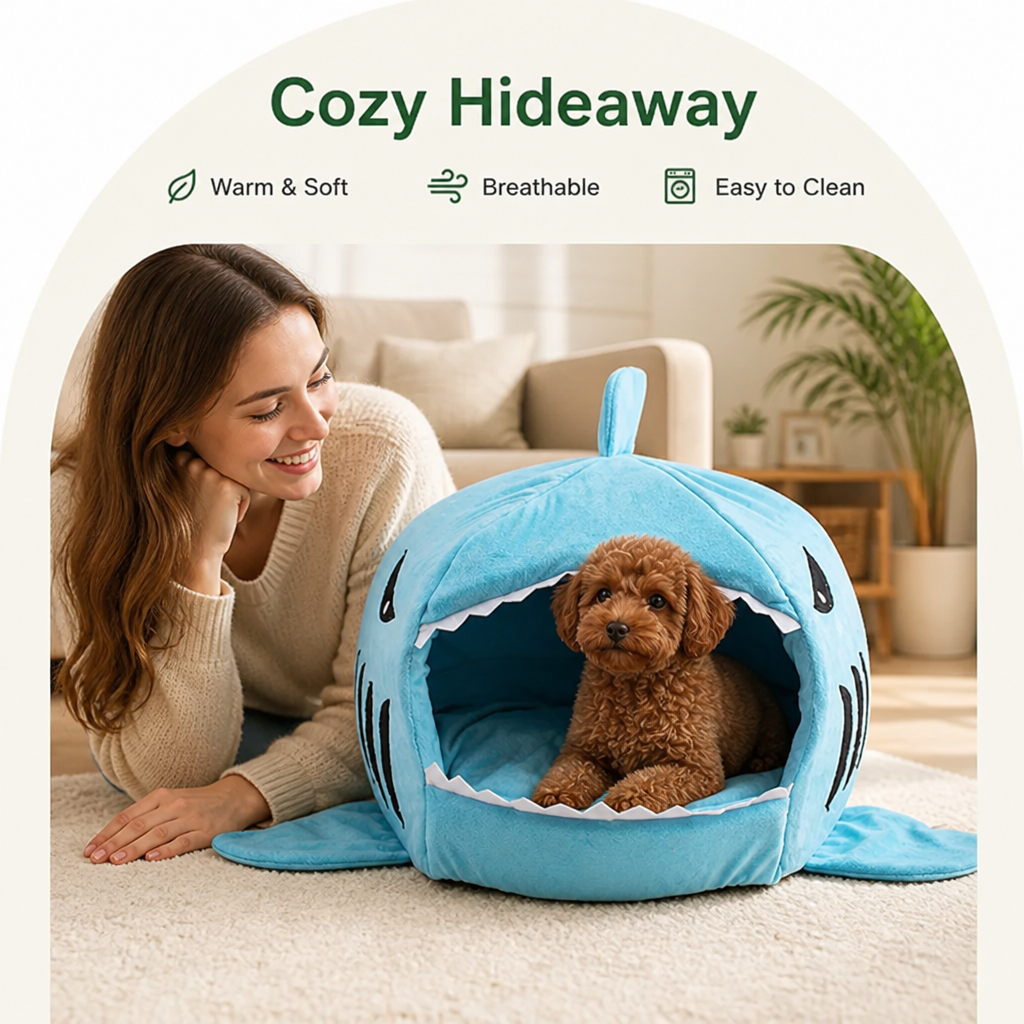 Petmarlow Warm & Breathable Shark Pet House (Detachable Washable Cushion) – view 7