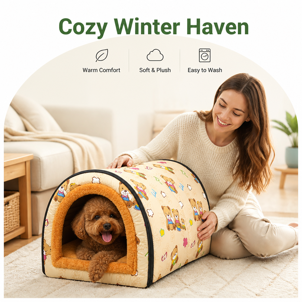 DogBedHouse Warm & Washable Plush Cave Dog Bed – view 16