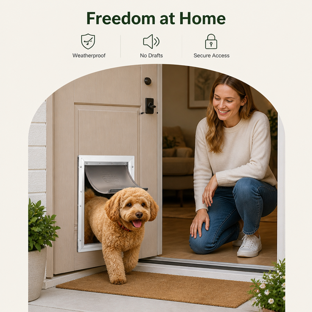 Petmarlow Weatherproof Aluminum Frame & Magnetic Seal Pet Door (Locking Panel) – view 9
