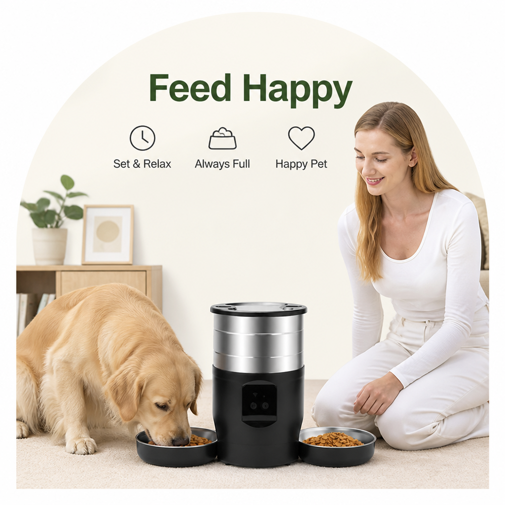 Petmarlow WiFi & Button Programmable Pet Feeder (4L, Stainless Bowls) – view 9