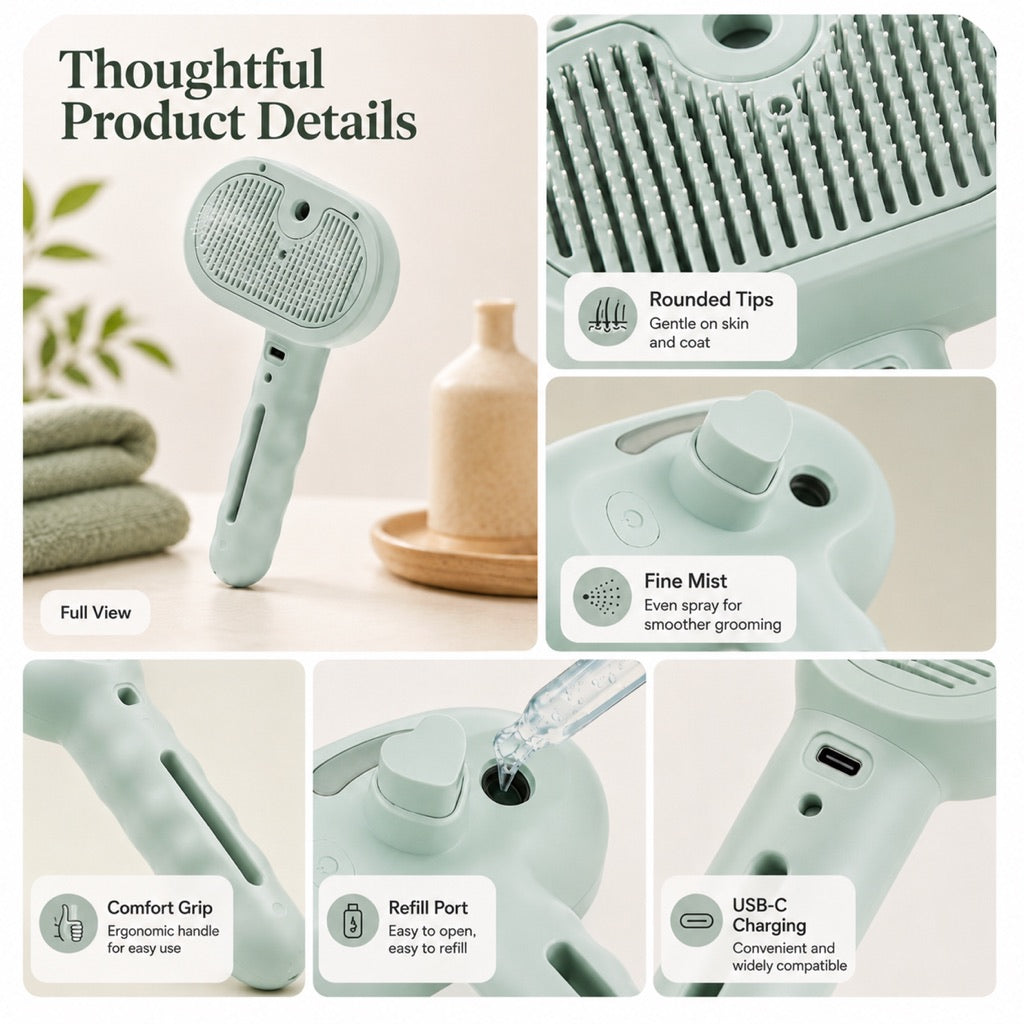 Fine-Mist Spray & One-Click Hair Release Pet Grooming Brush – view 12