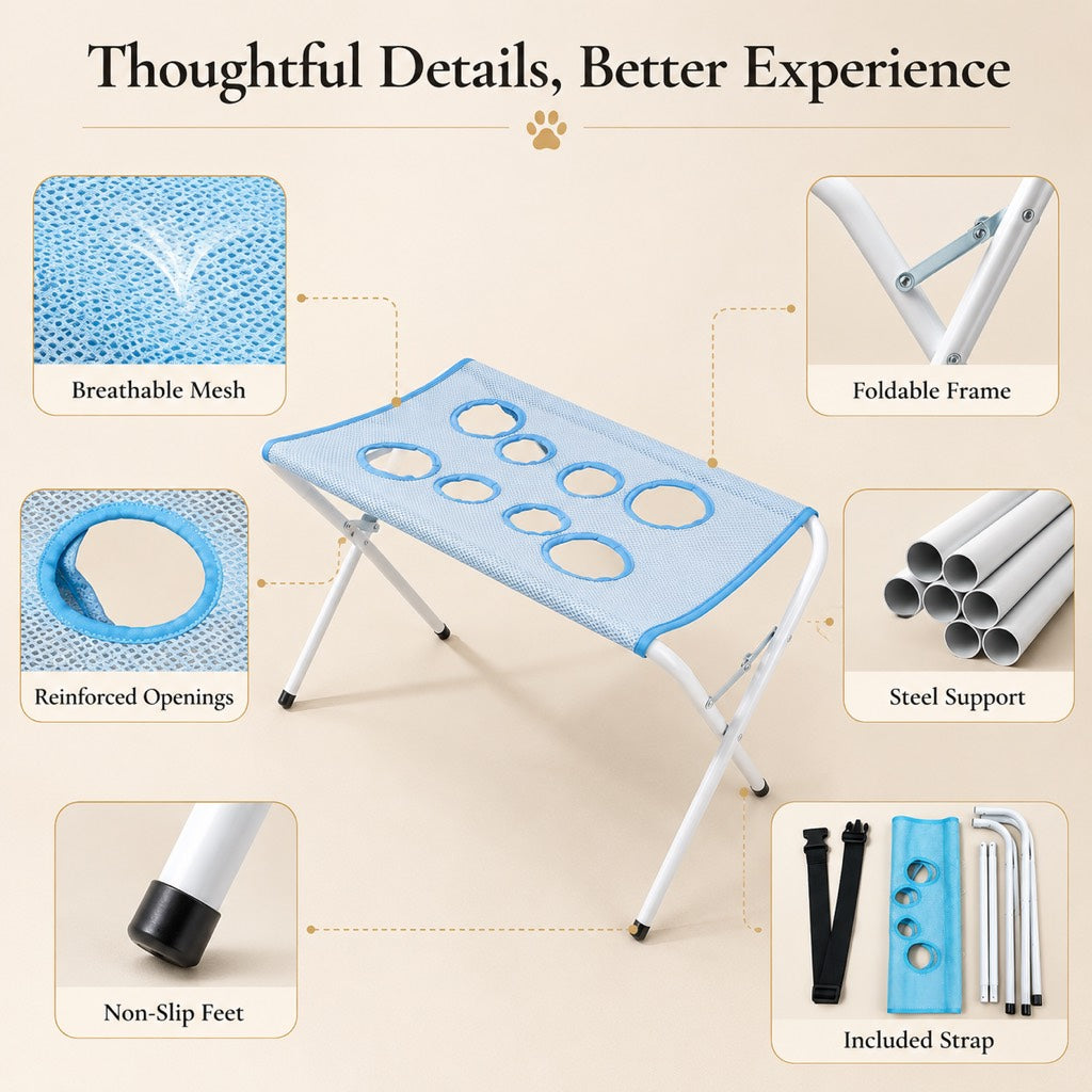 Foldable Elevated Breathable Mesh Pet Grooming Rack (Supports 44 lb) – view 9