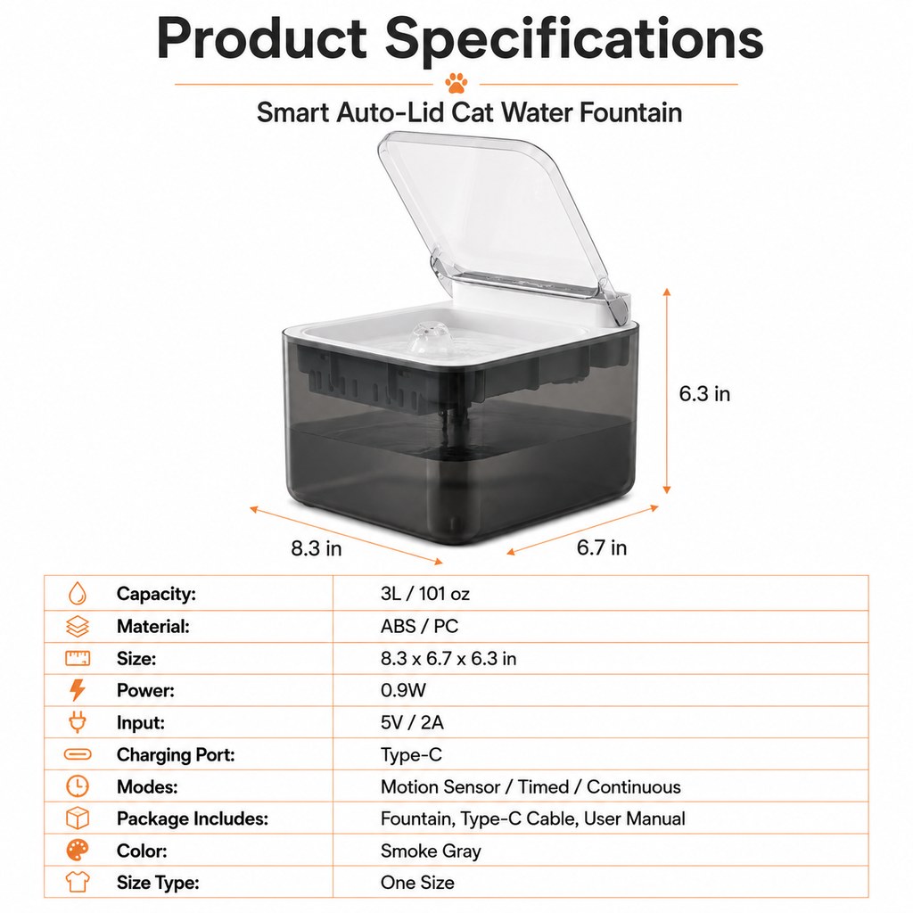 Motion-Sensing Auto-Lid 3L Rechargeable Cat Water Fountain – view 10