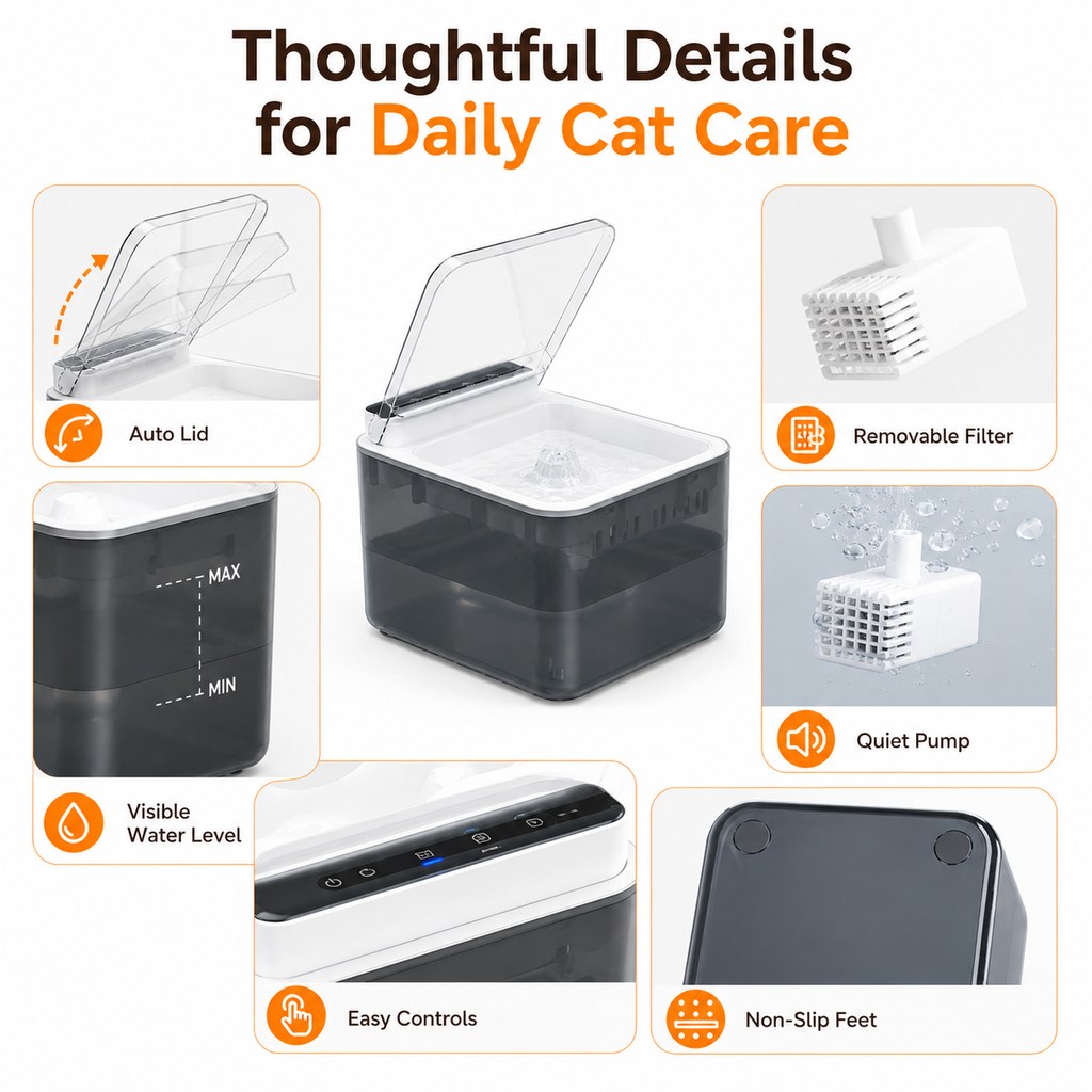Motion-Sensing Auto-Lid 3L Rechargeable Cat Water Fountain – view 8