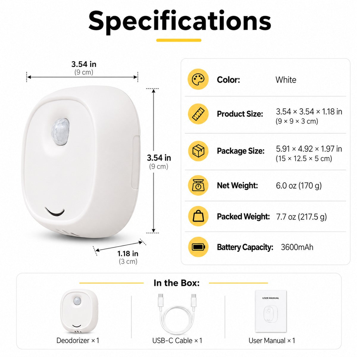 Motion-Sensing USB-C Rechargeable Litter Box Deodorizer – view 7