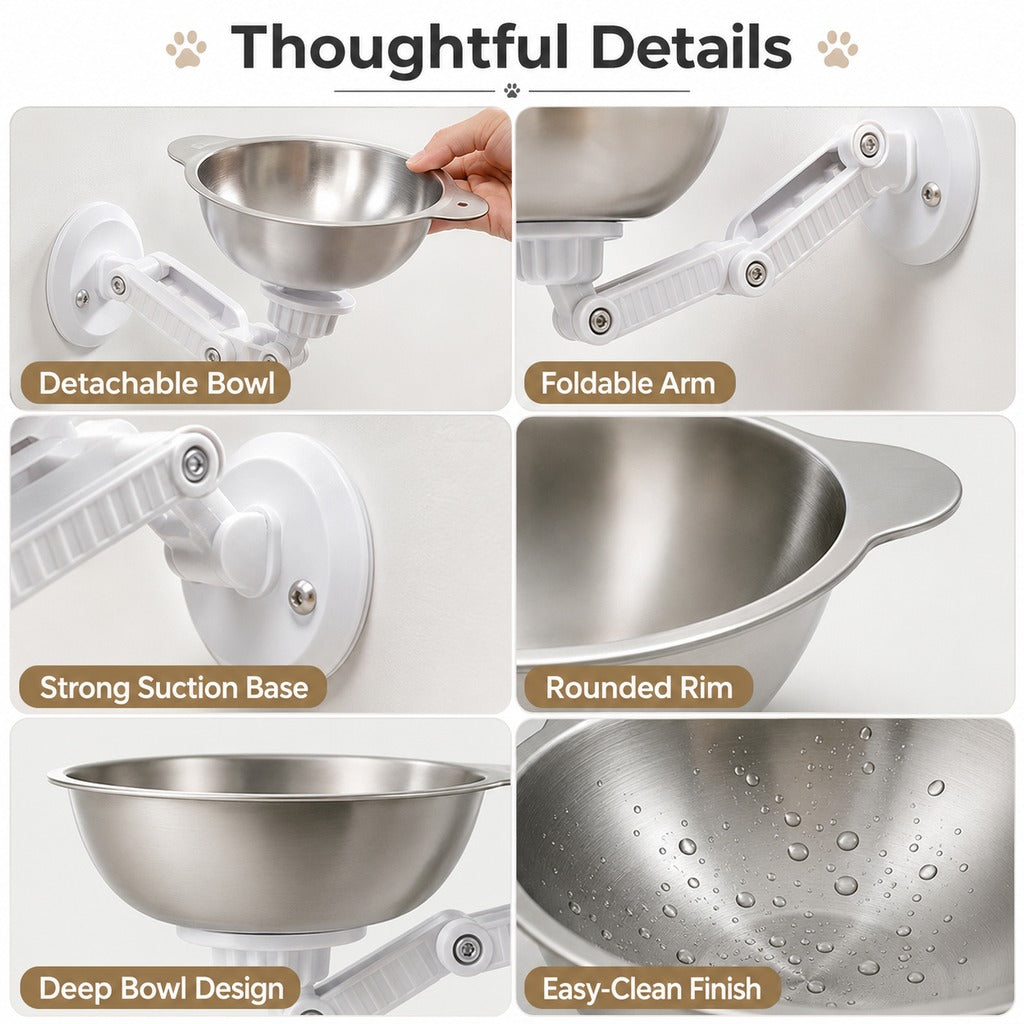 No-Drill Suction Stainless Steel Wall-Mounted Pet Bowl – view 11