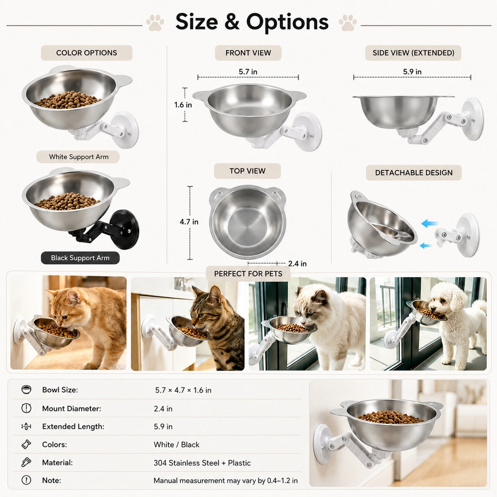 No-Drill Suction Stainless Steel Wall-Mounted Pet Bowl – view 7