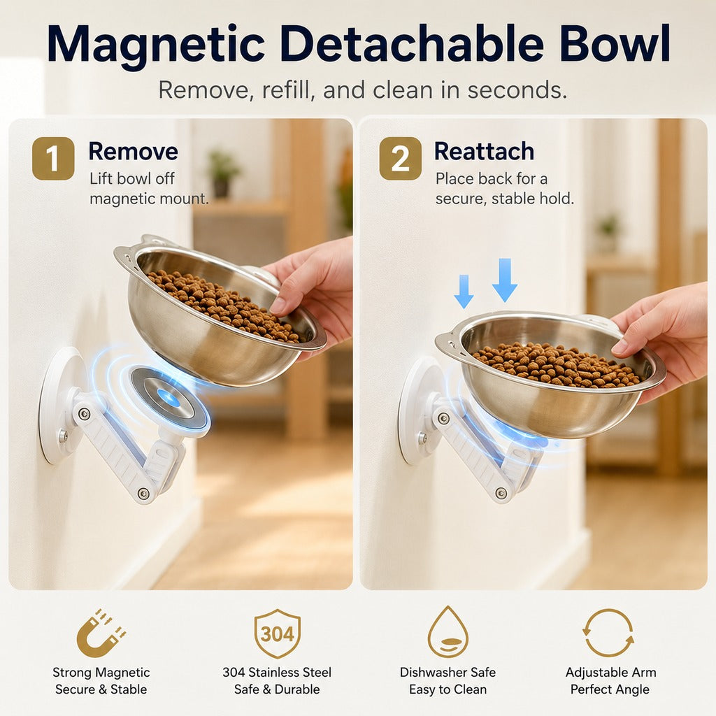 No-Drill Suction Stainless Steel Wall-Mounted Pet Bowl – view 8