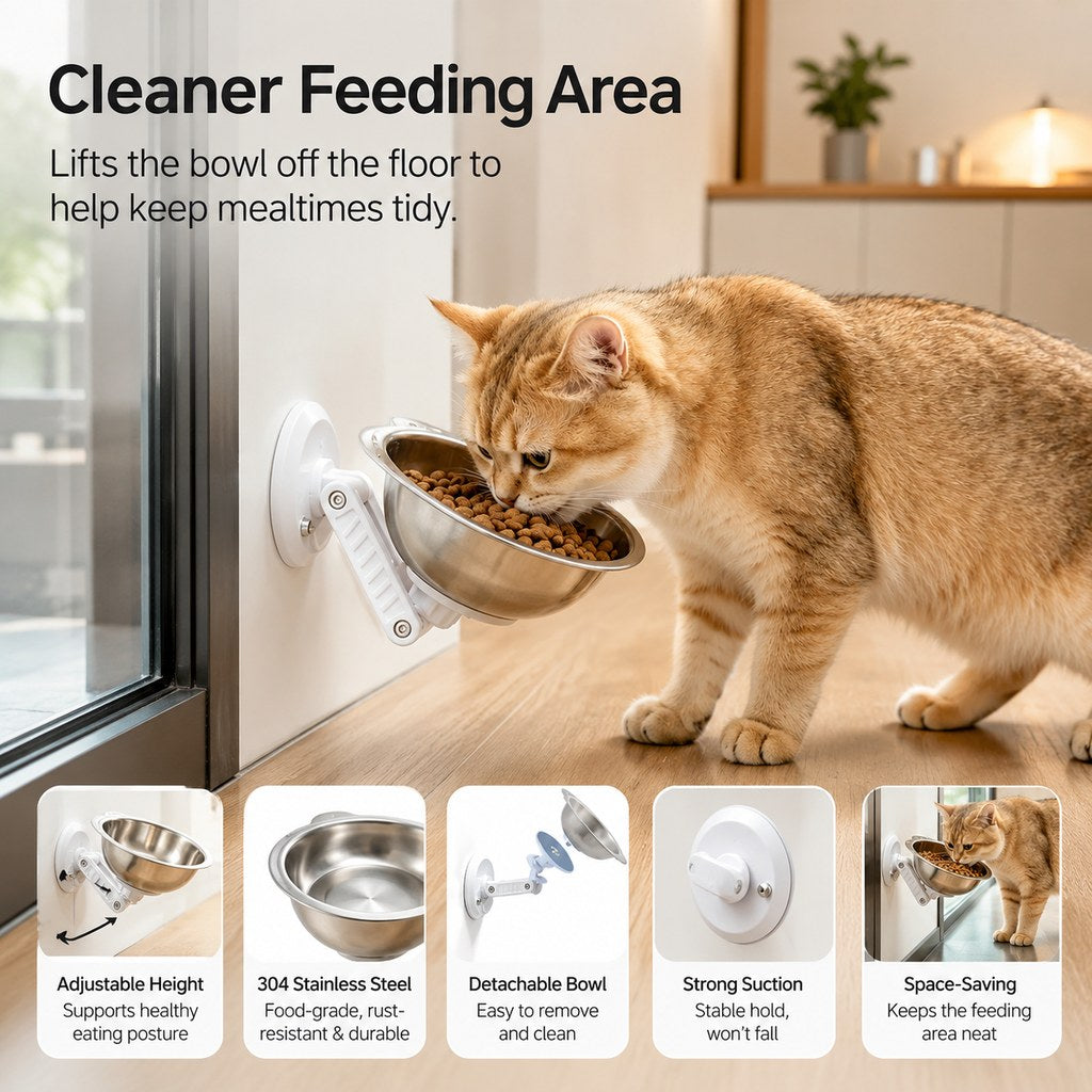 No-Drill Suction Stainless Steel Wall-Mounted Pet Bowl – view 9
