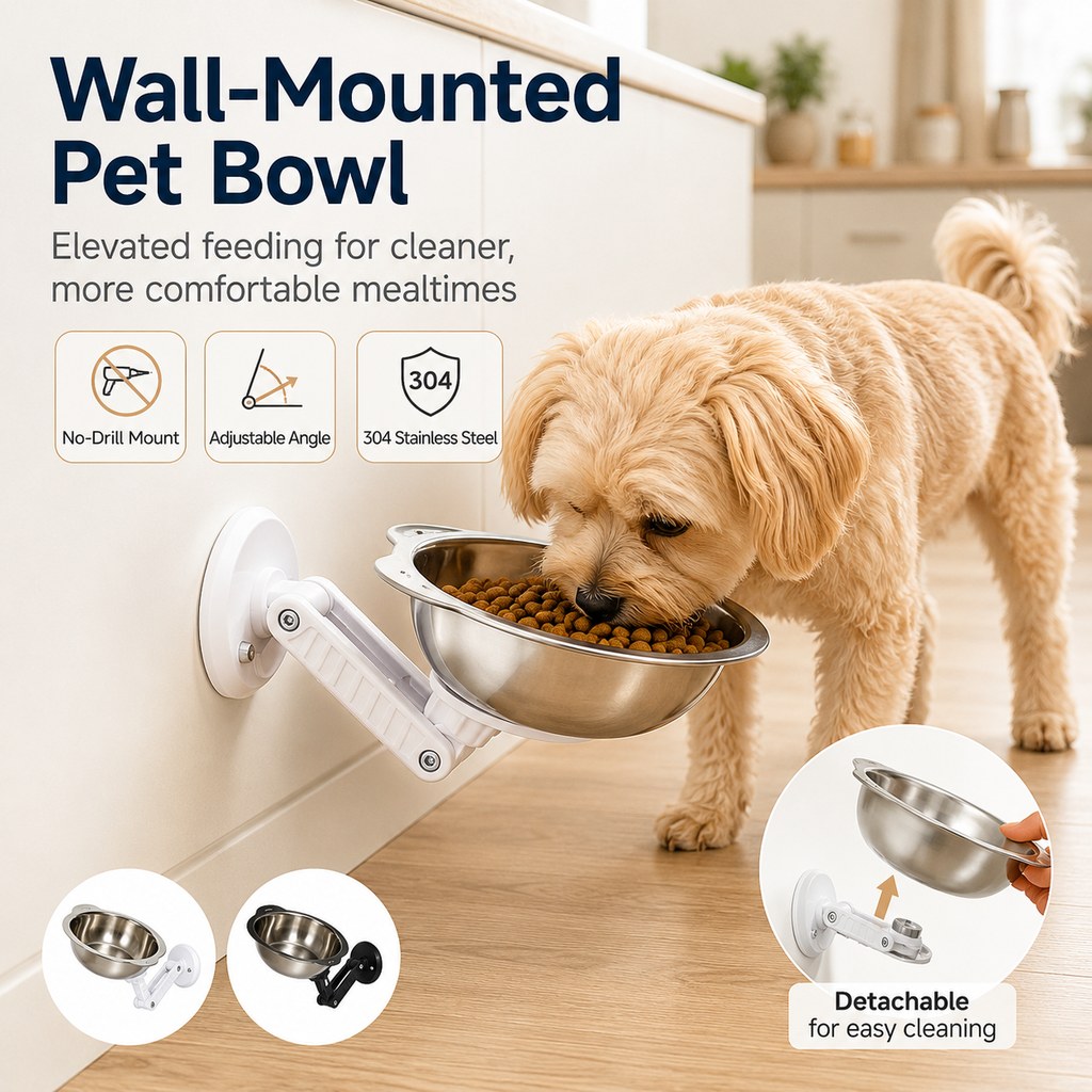 No-Drill Suction Stainless Steel Wall-Mounted Pet Bowl – view 10