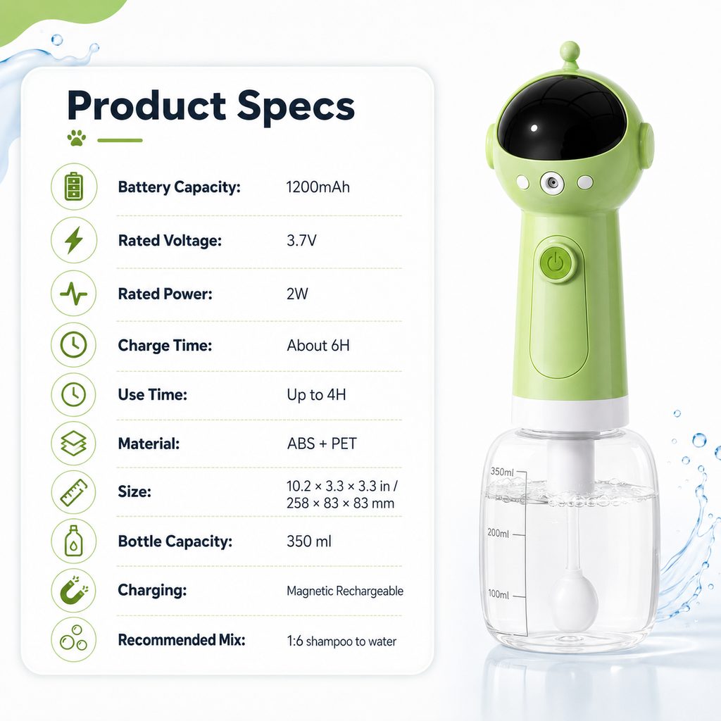 One-Press Dense Foam & Magnetic Rechargeable Dog Shampoo Foamer – view 12