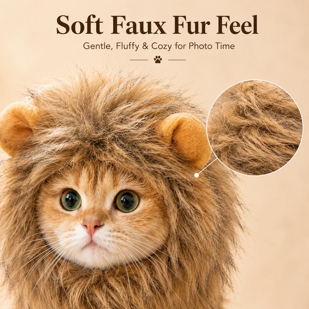 Open-Face Fluffy Faux Fur Lion Mane Headpiece (For Cats & Small Dogs) – view 7