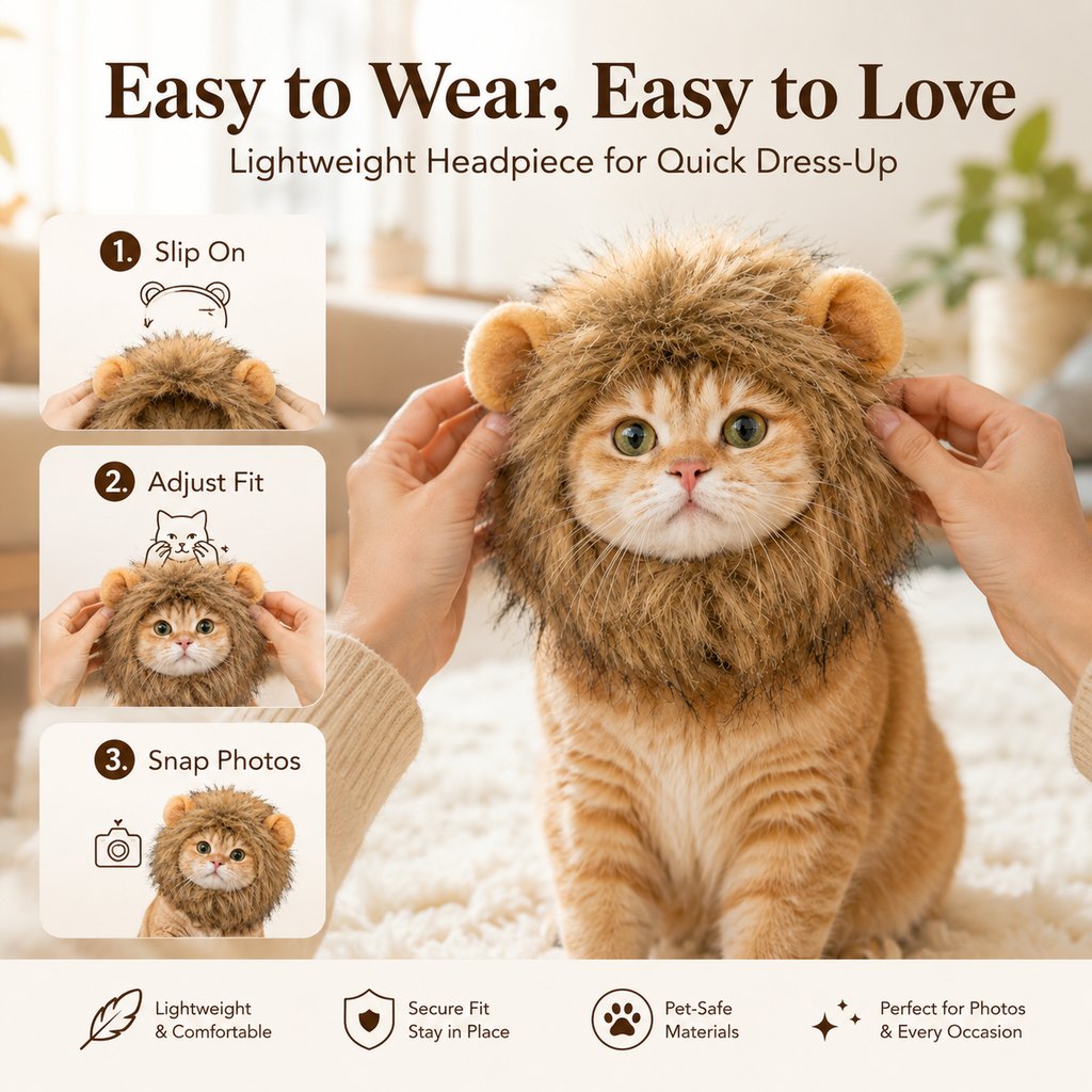Open-Face Fluffy Faux Fur Lion Mane Headpiece (For Cats & Small Dogs) – view 8