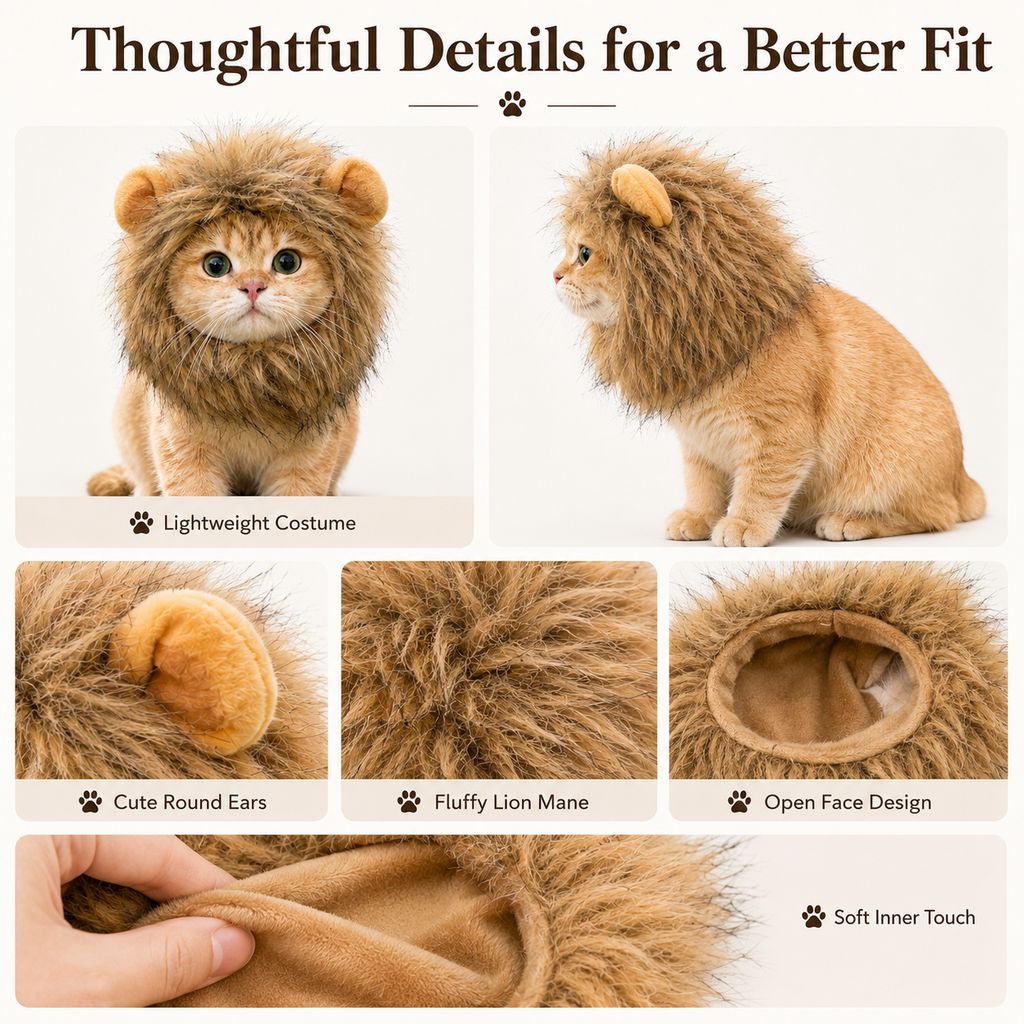 Open-Face Fluffy Faux Fur Lion Mane Headpiece (For Cats & Small Dogs) – view 9