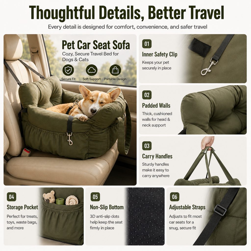 Padded Bolster Non-Slip Pet Car Seat – view 10