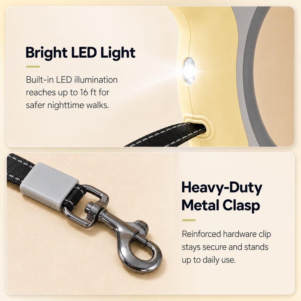 Reflective Nylon One-Touch Retractable Dog Leash (Optional LED) – view 7