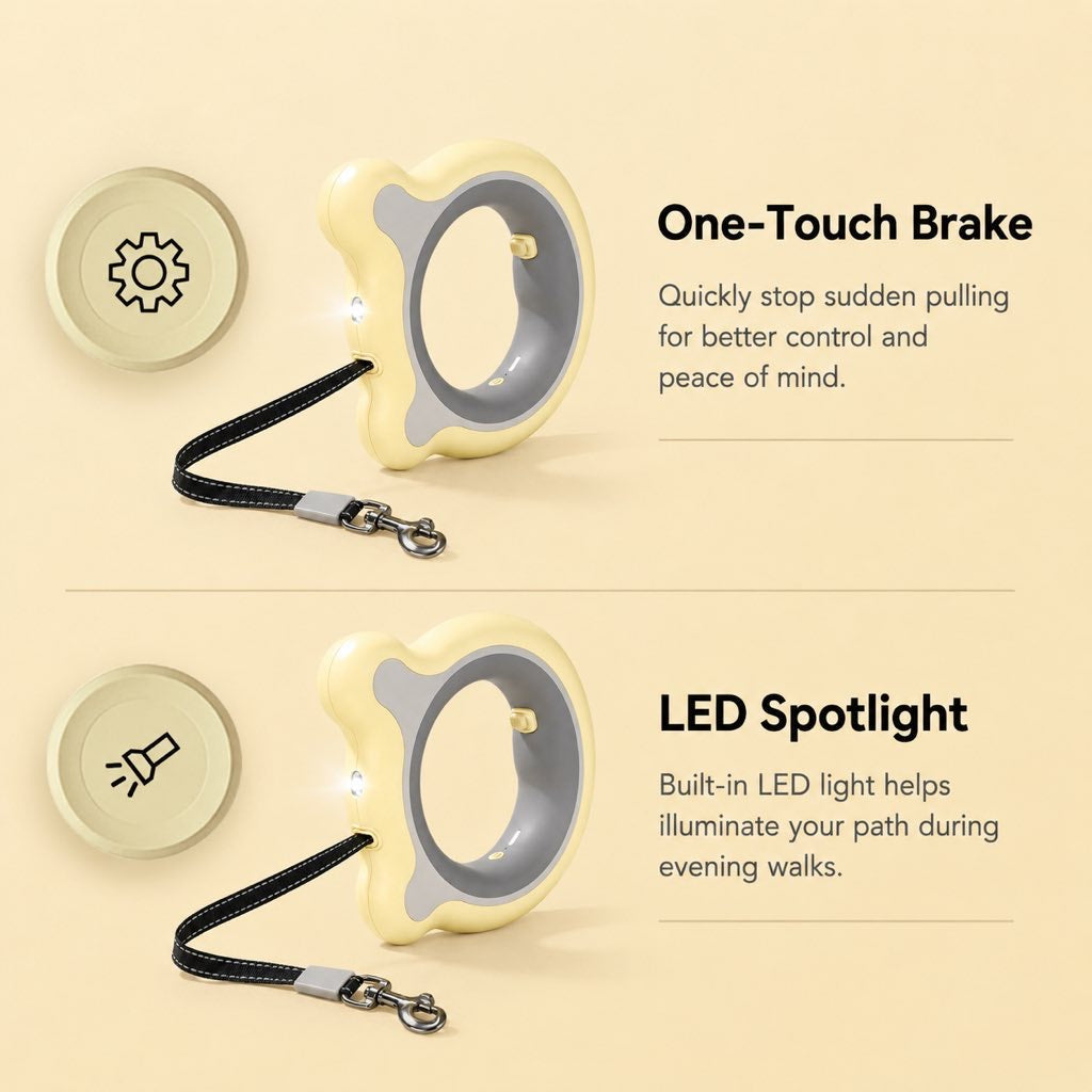Reflective Nylon One-Touch Retractable Dog Leash (Optional LED) – view 8