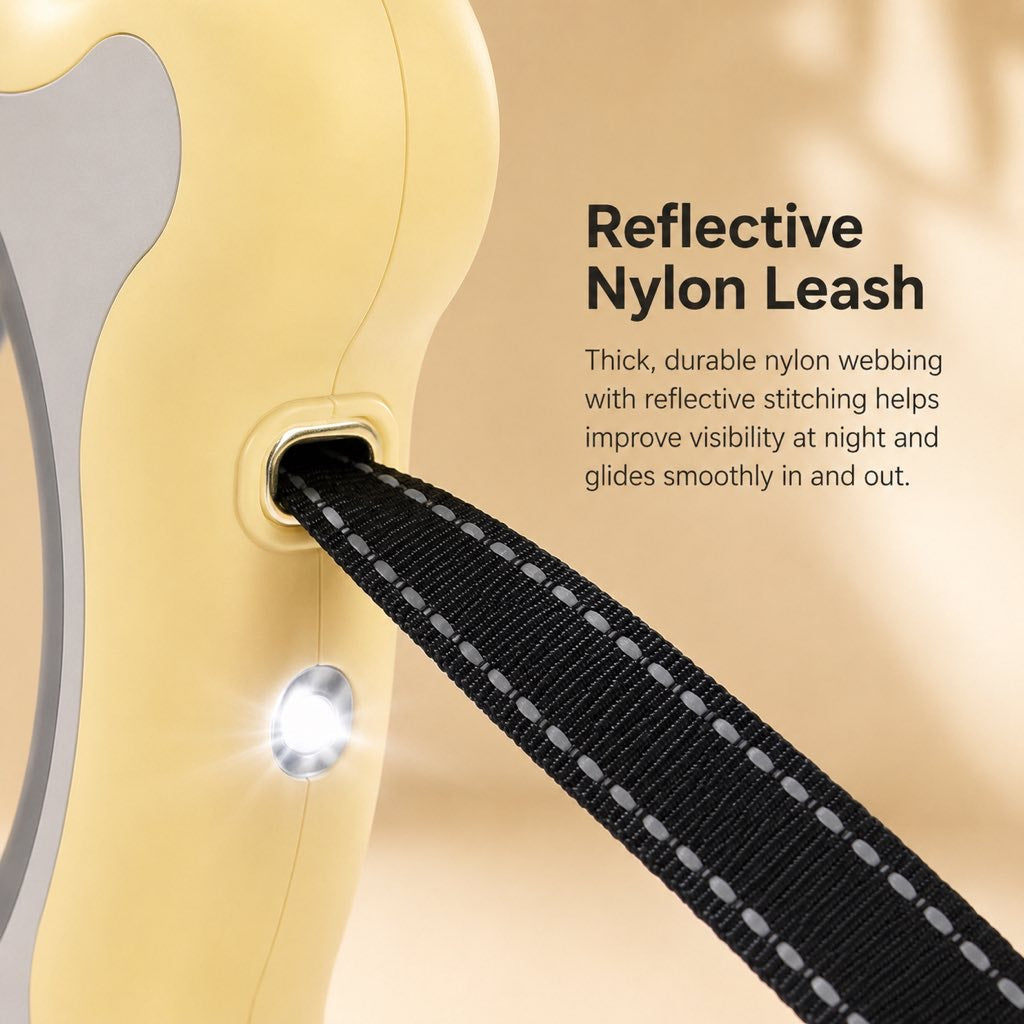 Reflective Nylon One-Touch Retractable Dog Leash (Optional LED) – view 9