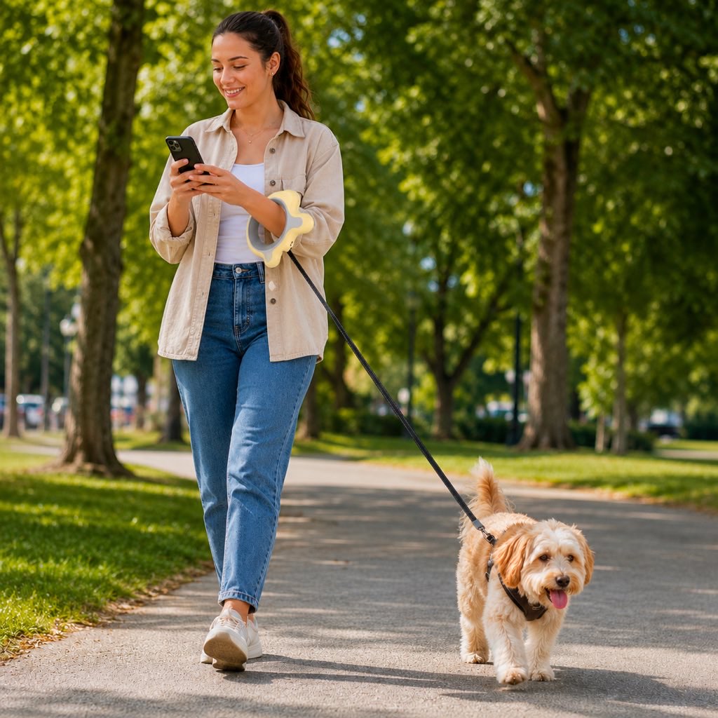 Reflective Nylon One-Touch Retractable Dog Leash (Optional LED) – view 10