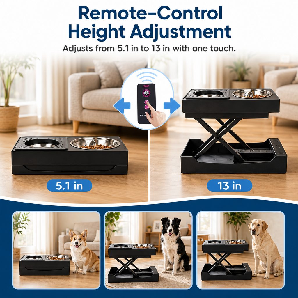 Remote-Controlled Height-Adjustable Dog Feeder (Stainless Steel Bowls) – view 10