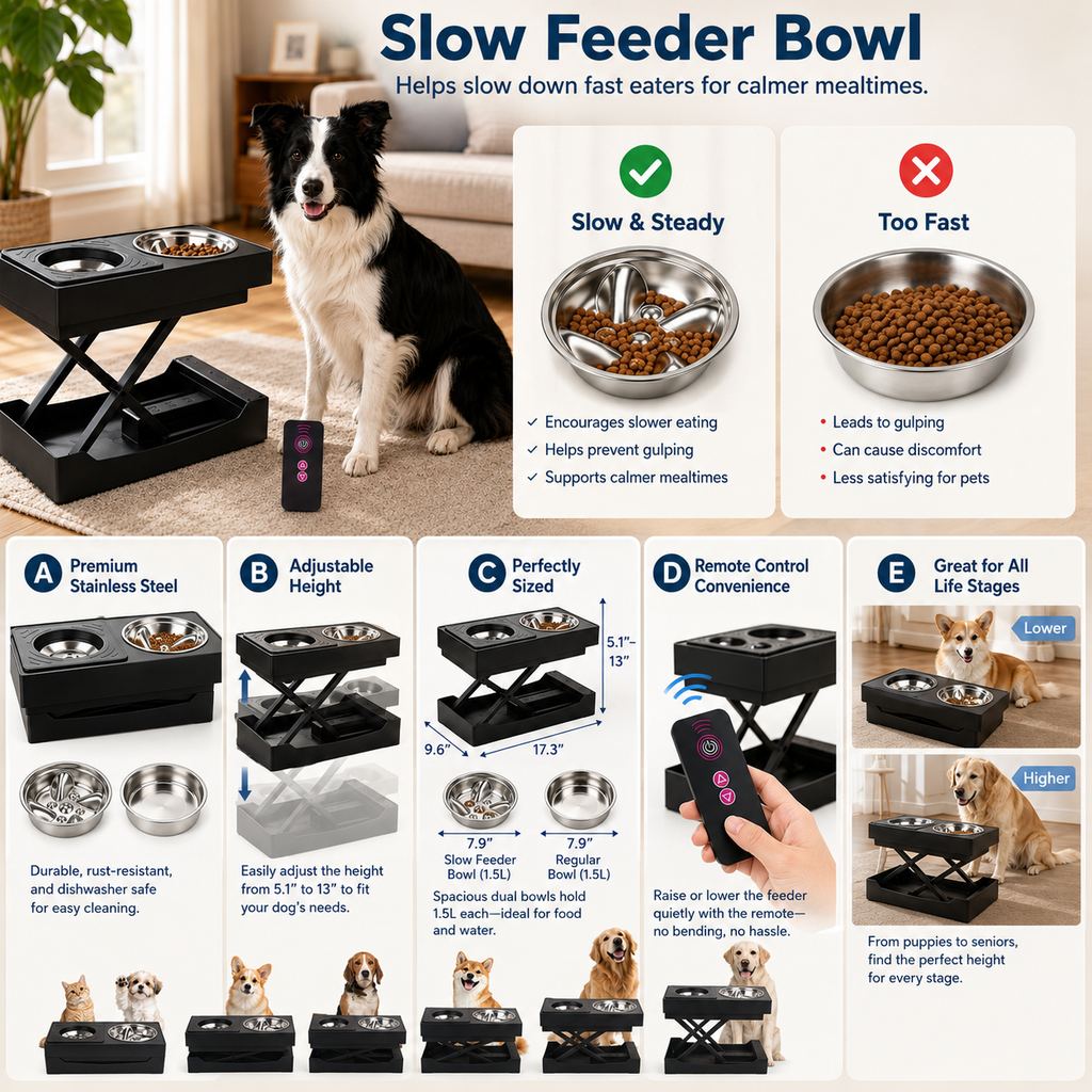 Remote-Controlled Height-Adjustable Dog Feeder (Stainless Steel Bowls) – view 8