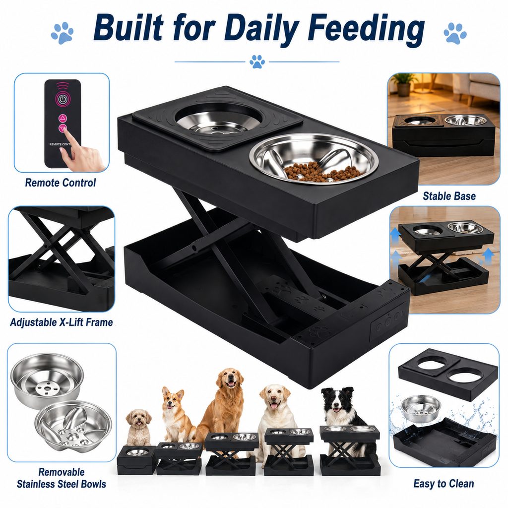 Remote-Controlled Height-Adjustable Dog Feeder (Stainless Steel Bowls) – view 9