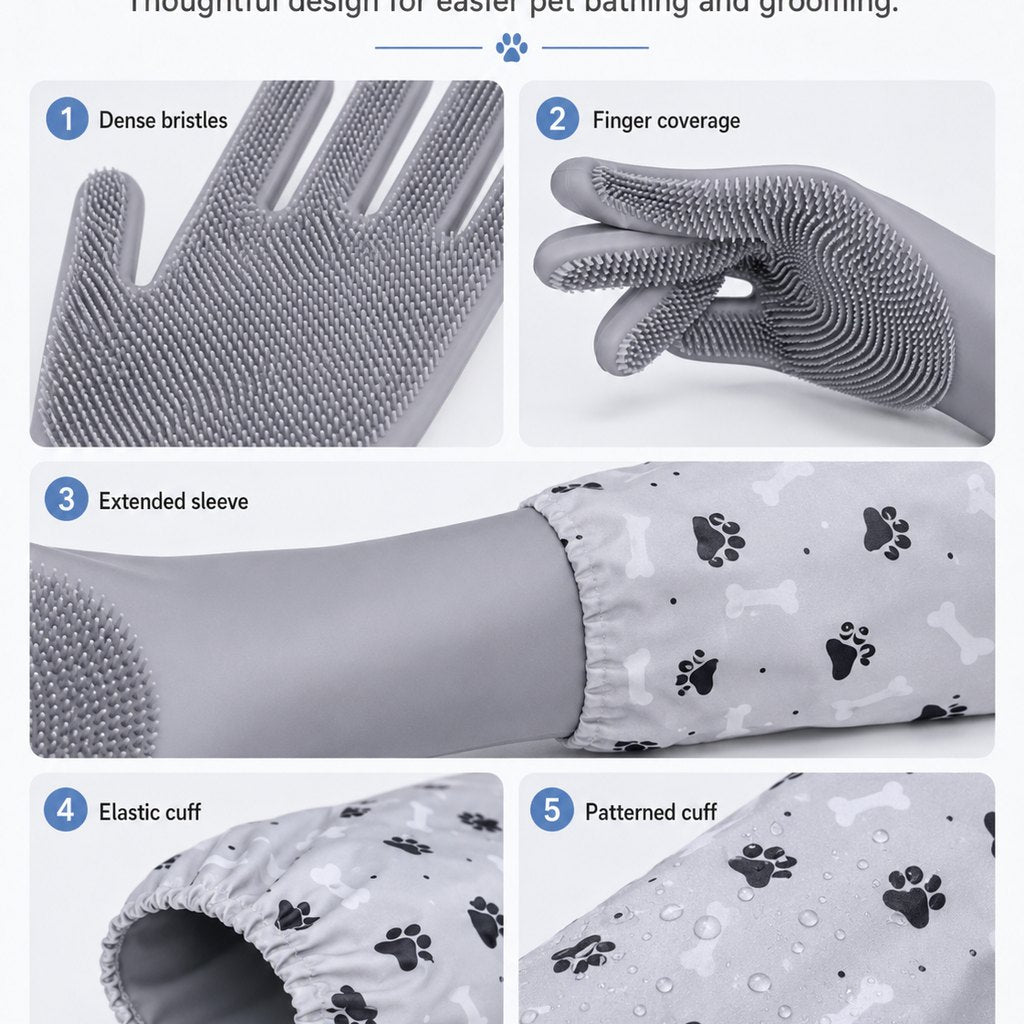 Soft Silicone Deshedding Pet Grooming Gloves (Long Sleeve) – view 13
