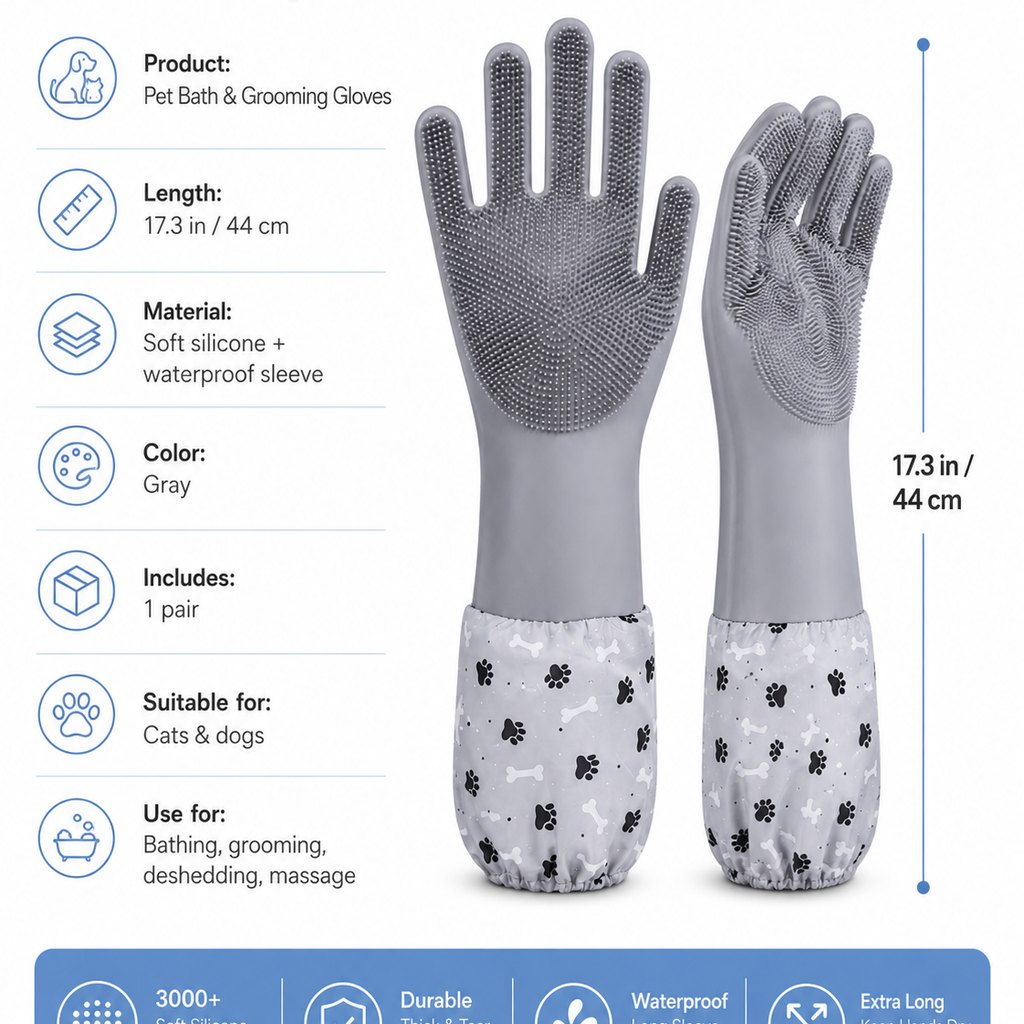 Soft Silicone Deshedding Pet Grooming Gloves (Long Sleeve) – view 14