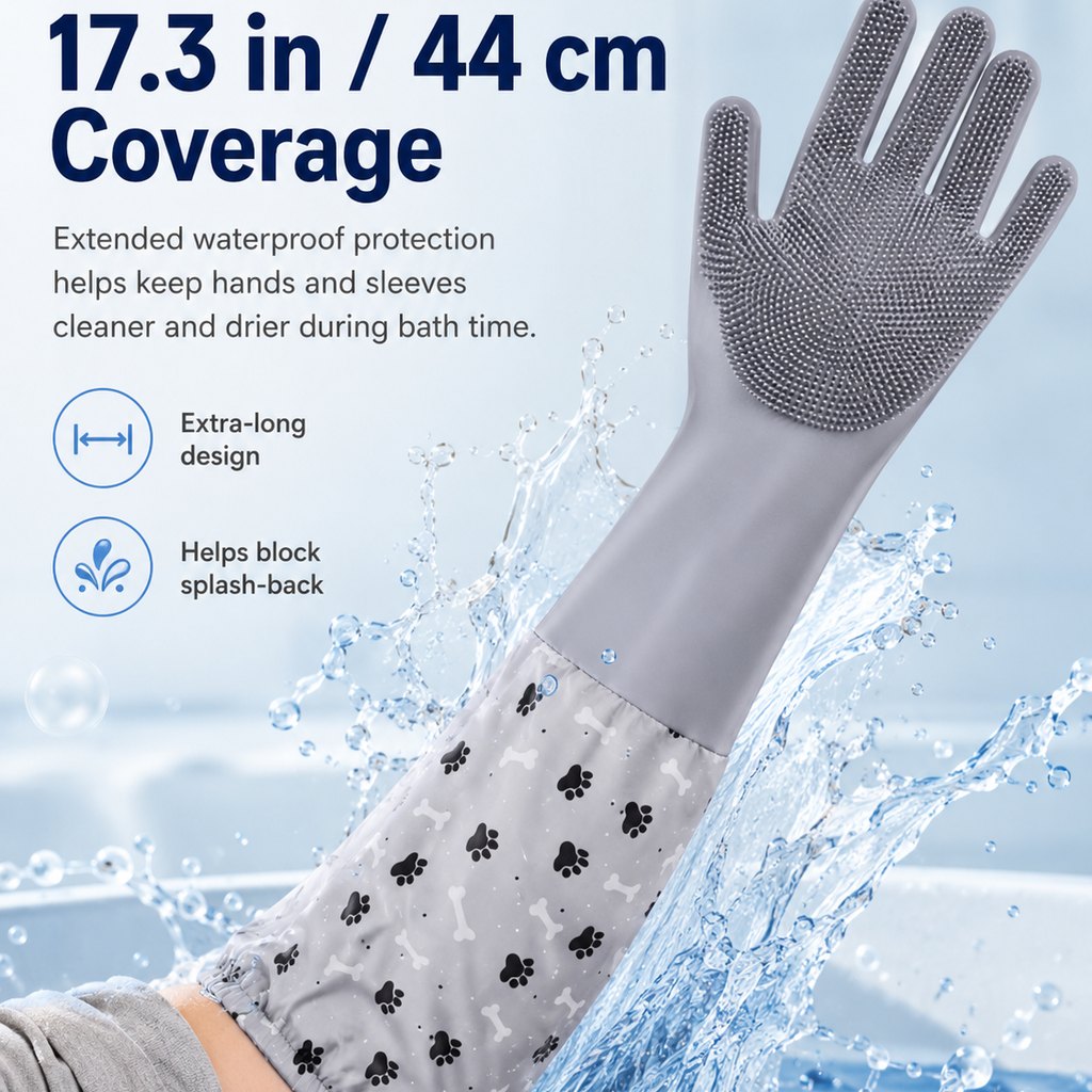 Soft Silicone Deshedding Pet Grooming Gloves (Long Sleeve) – view 9