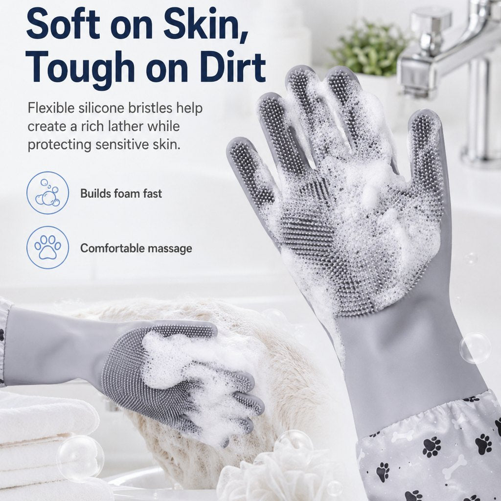 Soft Silicone Deshedding Pet Grooming Gloves (Long Sleeve) – view 11