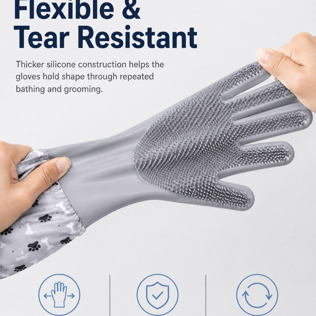 Soft Silicone Deshedding Pet Grooming Gloves (Long Sleeve) – view 12