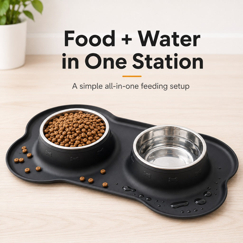 Spill-Proof Non-Slip Silicone Dual Pet Bowl (Removable Stainless Steel Bowls) – view 8