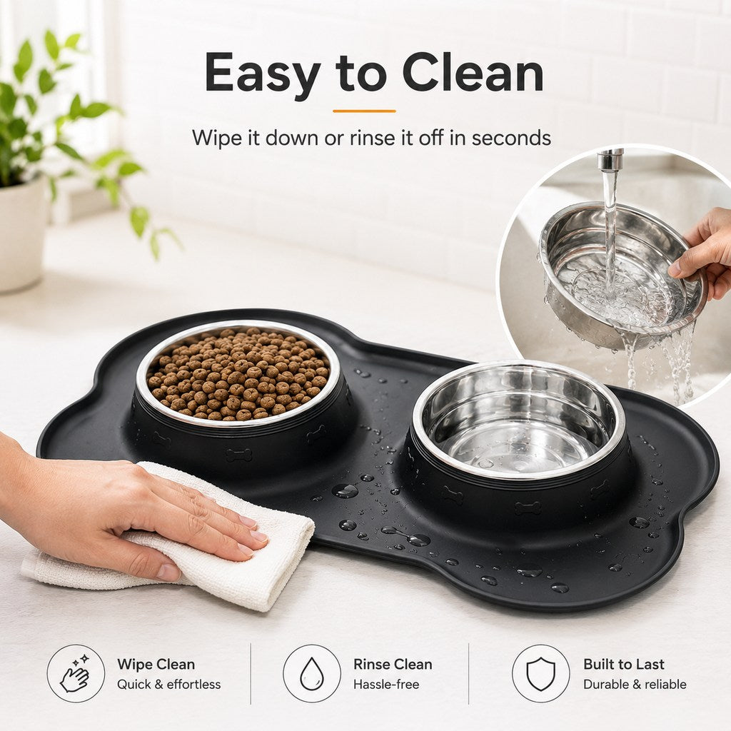 Spill-Proof Non-Slip Silicone Dual Pet Bowl (Removable Stainless Steel Bowls) – view 10
