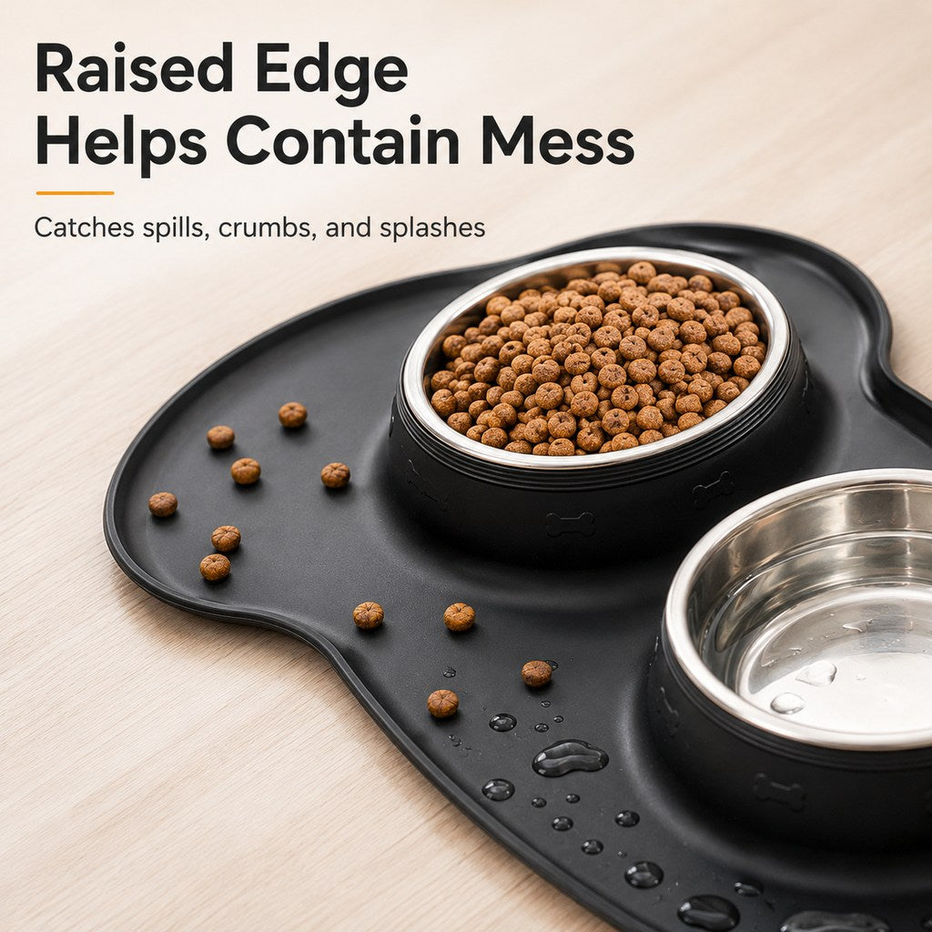 Spill-Proof Non-Slip Silicone Dual Pet Bowl (Removable Stainless Steel Bowls) – view 12