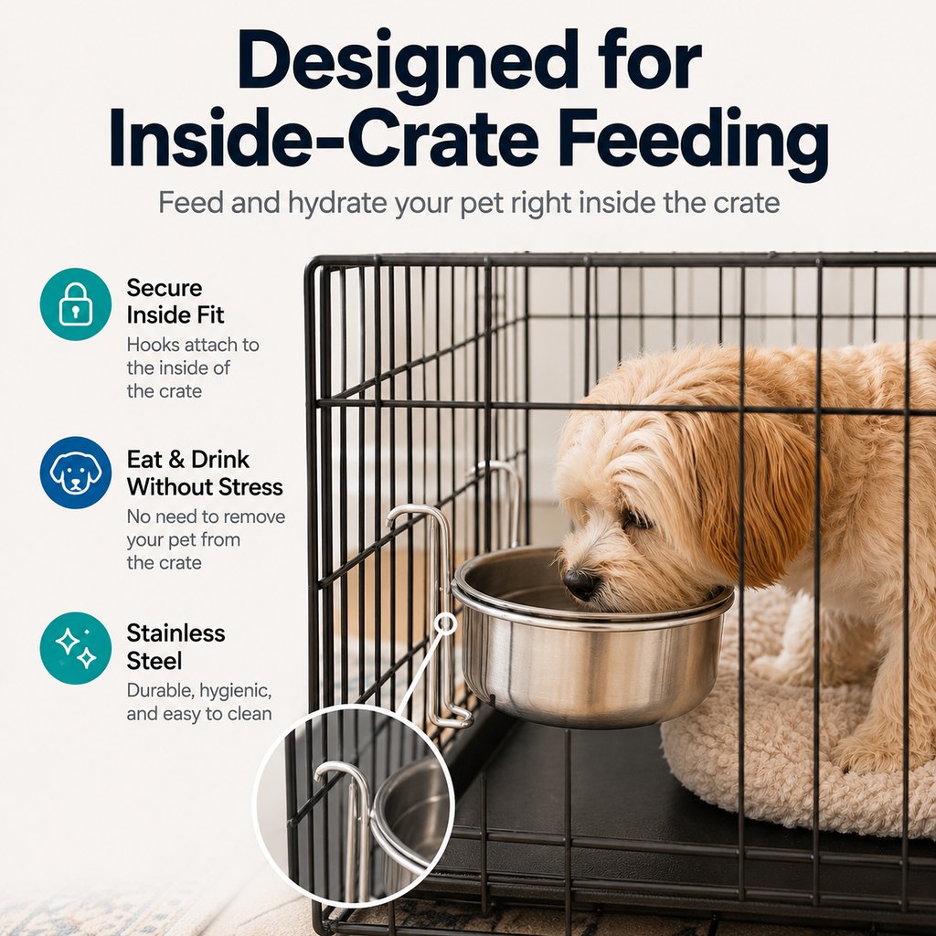 Stainless Steel No-Tip Hanging Pet Bowl (For Wire Crates) – view 9