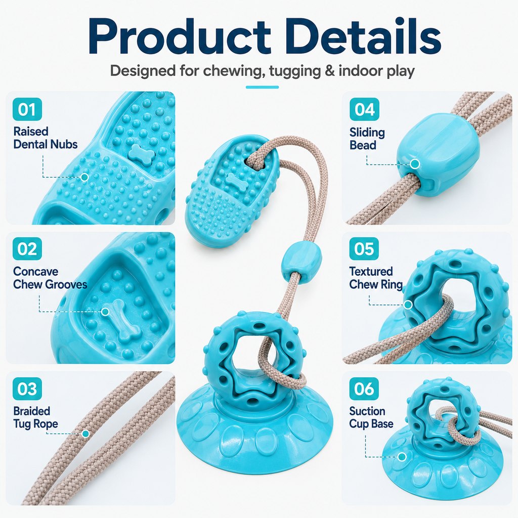 Suction Cup Dog Chew & Tug Toy (Textured Dental Nubs) – view 11