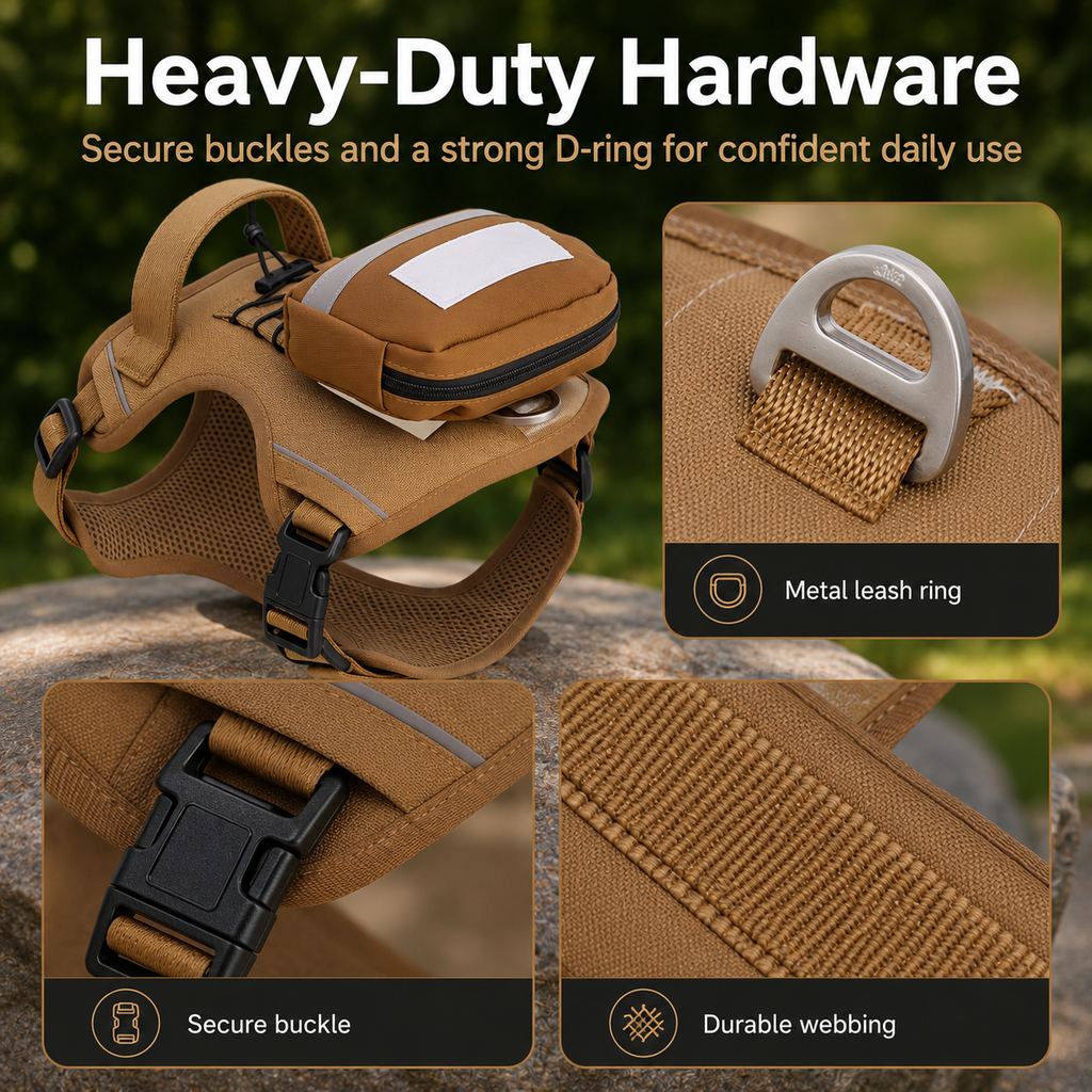 Tactical Breathable Reflective Dog Harness (Top Handle & Storage Pouch) – view 7