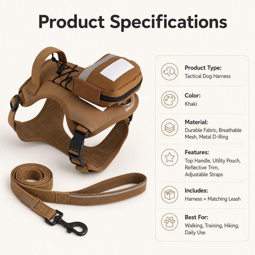 Tactical Breathable Reflective Dog Harness (Top Handle & Storage Pouch) – view 9